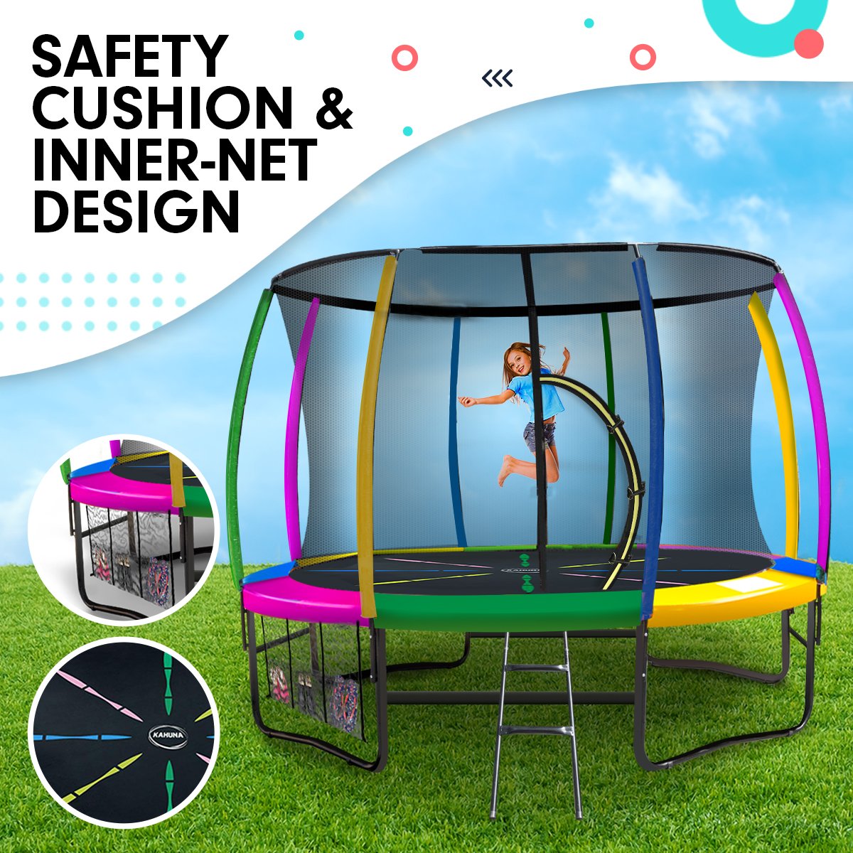 Heavy-Duty 8ft Trampoline with Safety Net & Ladder - Kahuna