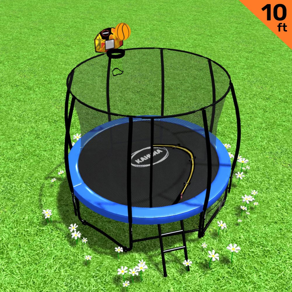 Heavy Duty 10ft Outdoor Trampoline with Safety Net, Basketball Set, Ladder - Kahuna