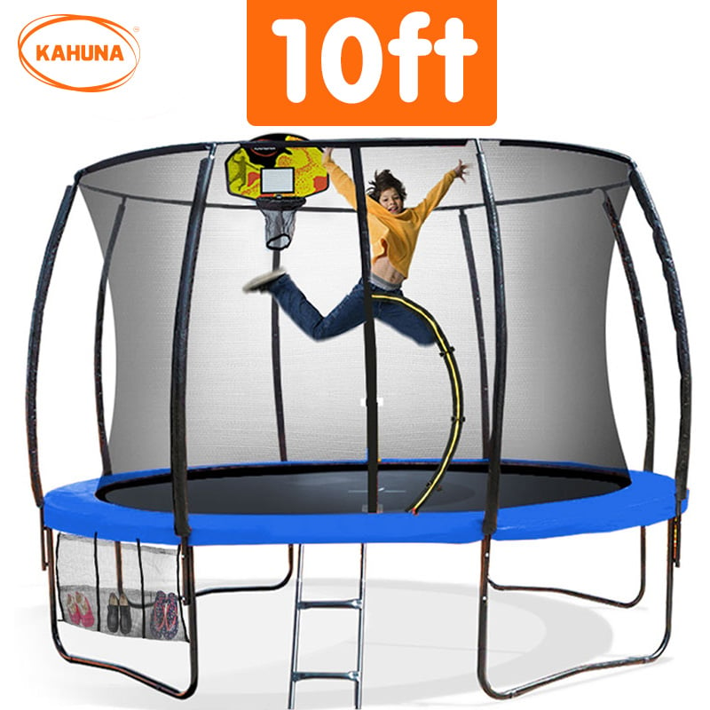 Heavy Duty 10ft Outdoor Trampoline with Safety Net, Basketball Set, Ladder - Kahuna