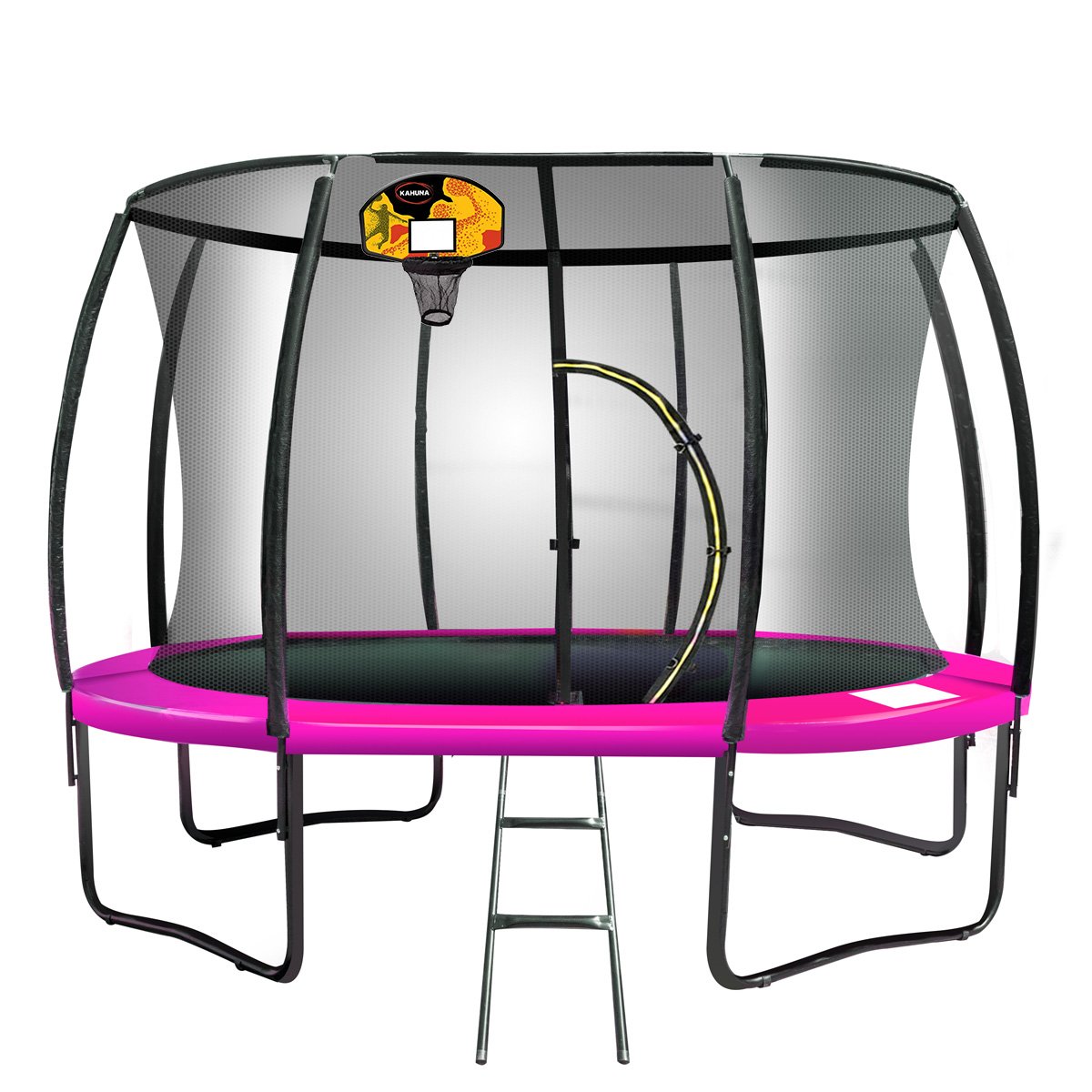 Heavy Duty 10ft Outdoor Trampoline with Safety Net, Pad, Ladder, Basketball Hoop - Kahuna