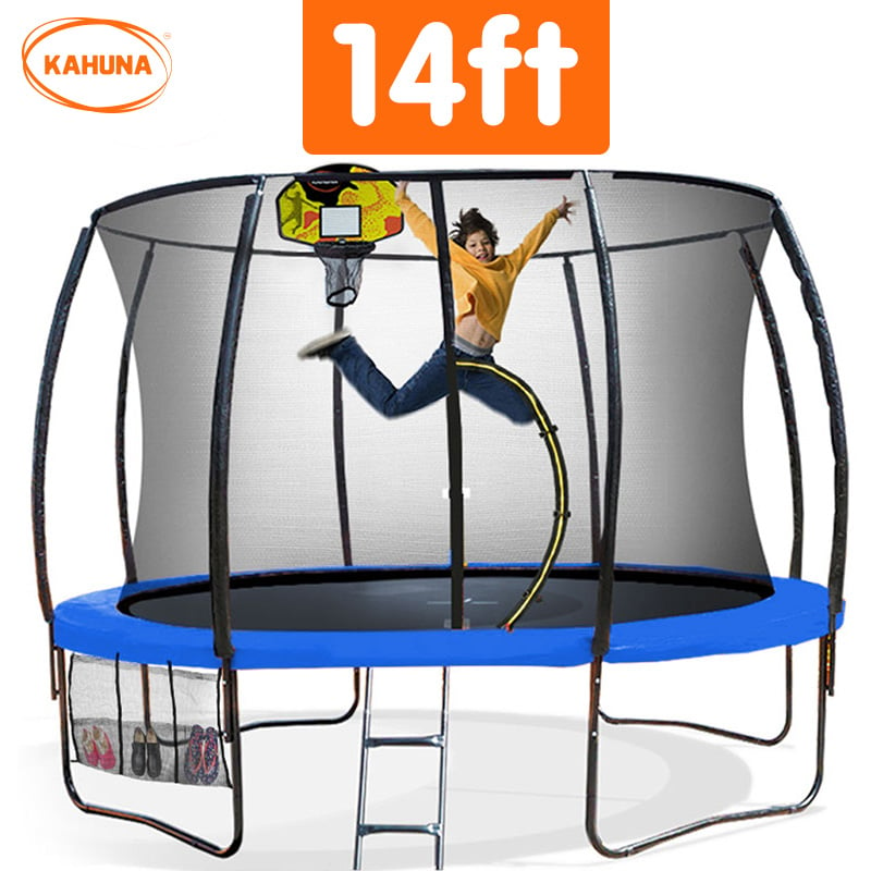 14ft Durable Outdoor Trampoline w/ Safety Net, Hoop, Ladder - Kahuna