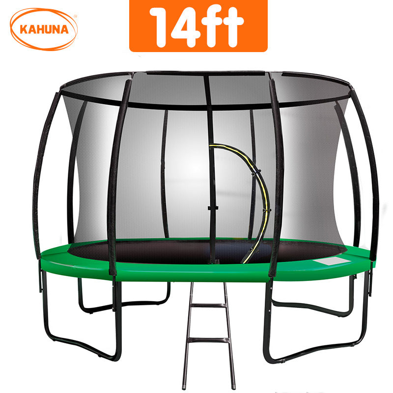 Green 14ft Trampoline with Safety Net, Ladder & Mat - Kahuna