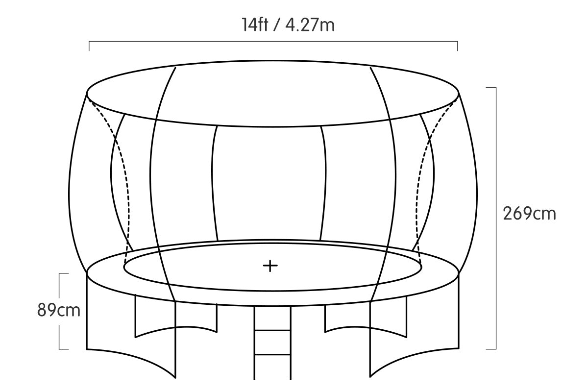 Heavy Duty 14ft Trampoline, Safety Net, Ladder, UV Pads - Kahuna