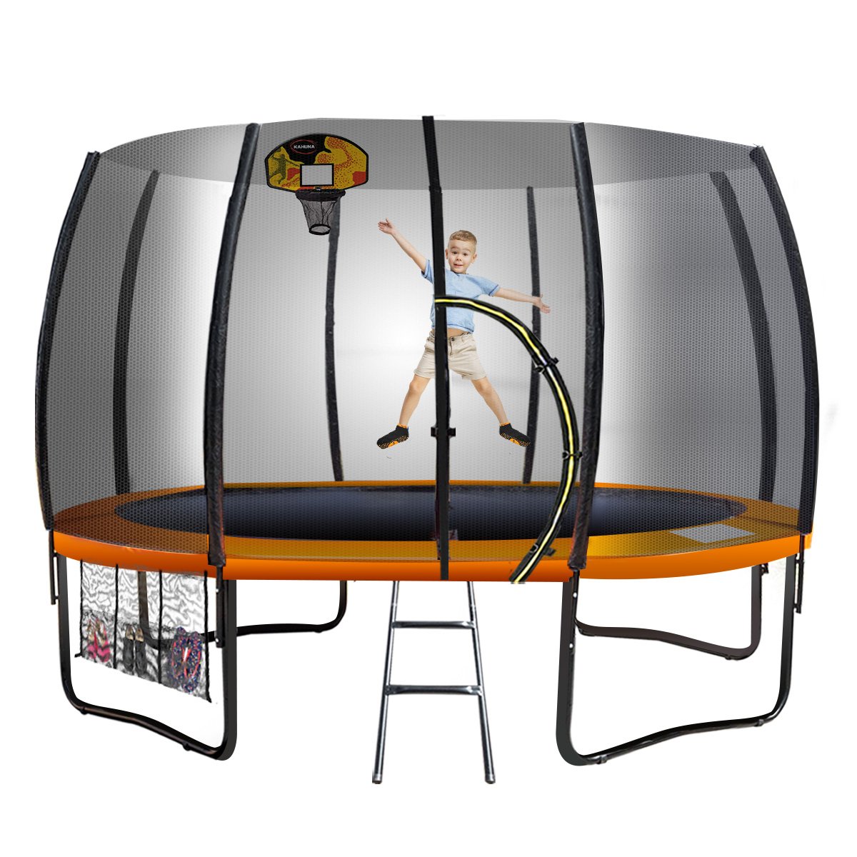 Kahuna Twister 8ft Round Springless Trampoline Orange Basketball Set