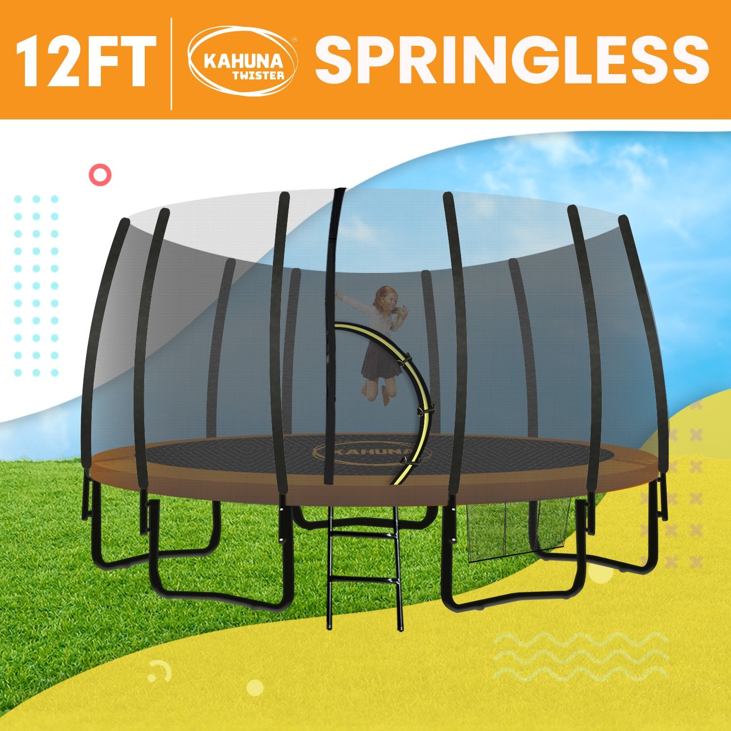 12ft Springless Trampoline UV Proof Mat Safety Net Kahuna