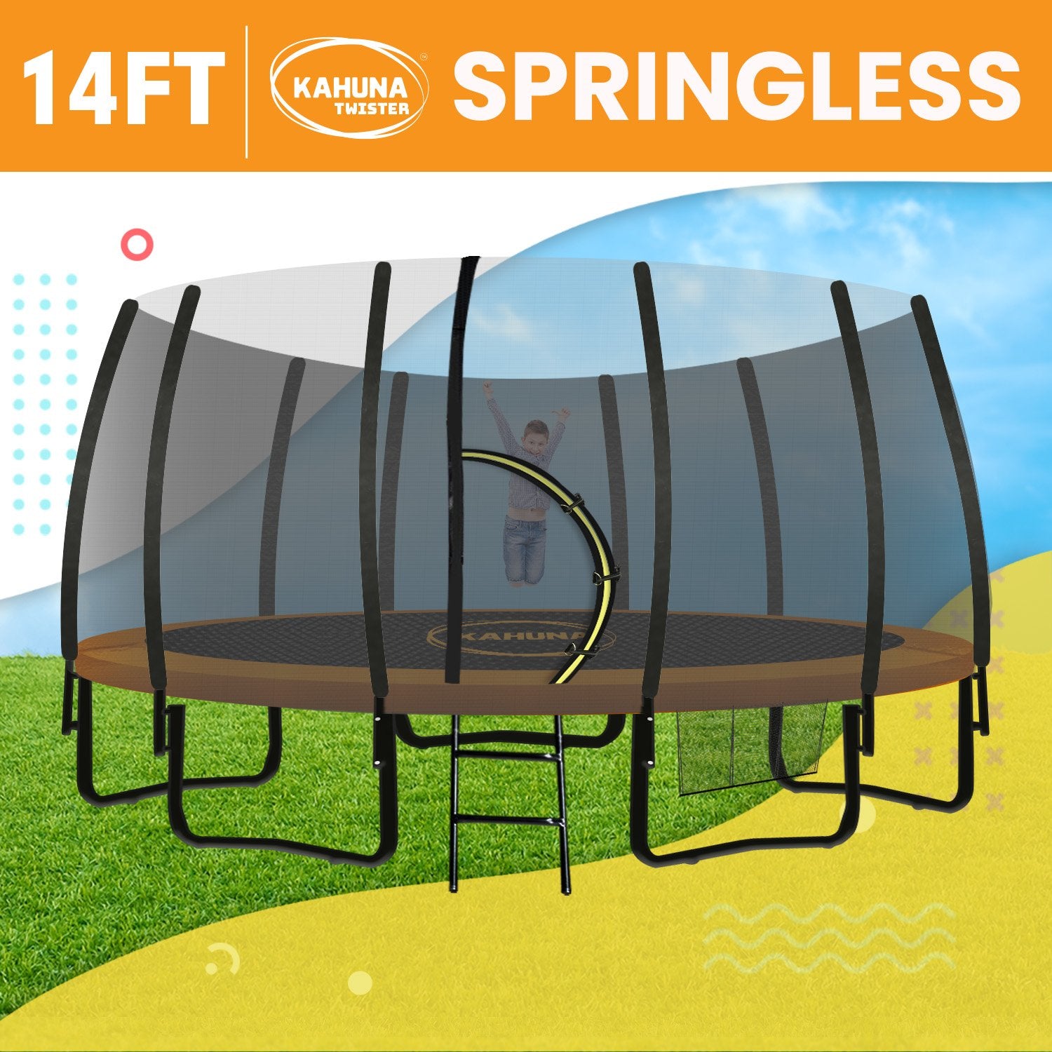 14ft Springless Trampoline, UV-Resistant, Safety Net - Kahuna