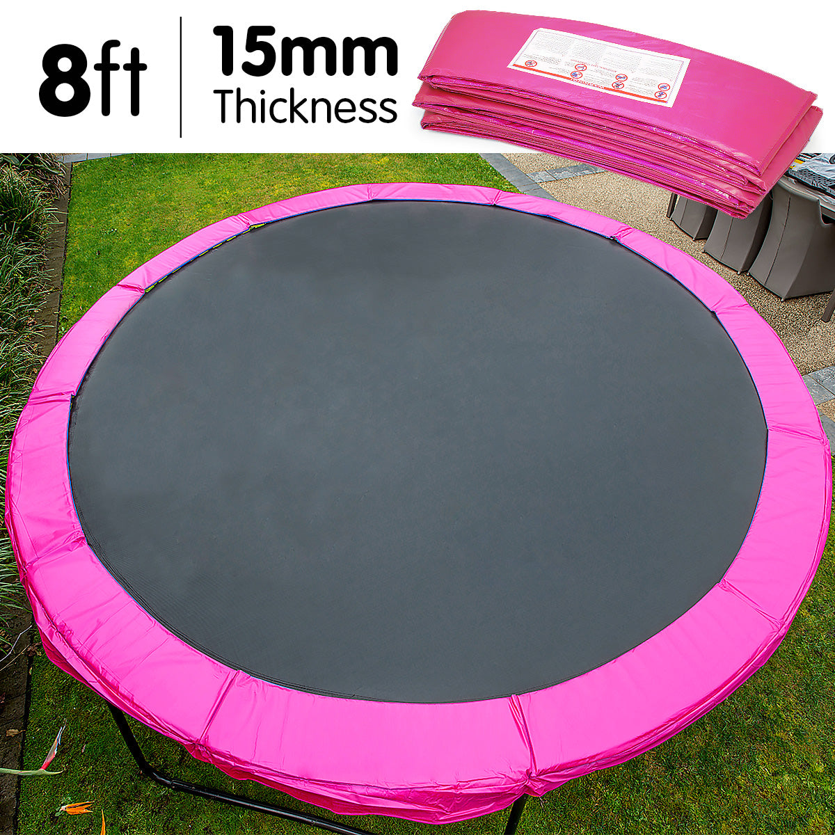 8ft UV Proof Pink Trampoline Pad, 15mm Foam - Powertrain