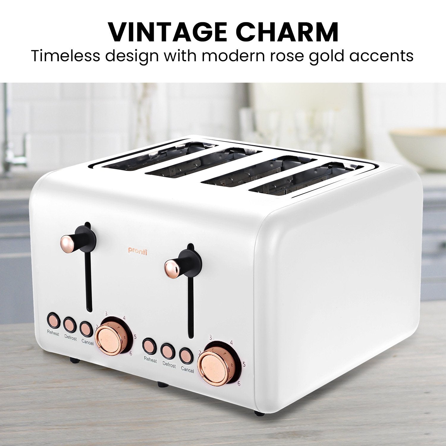 Stainless Steel 4-Slice Toaster w/Rose Gold Trim, 6 Settings