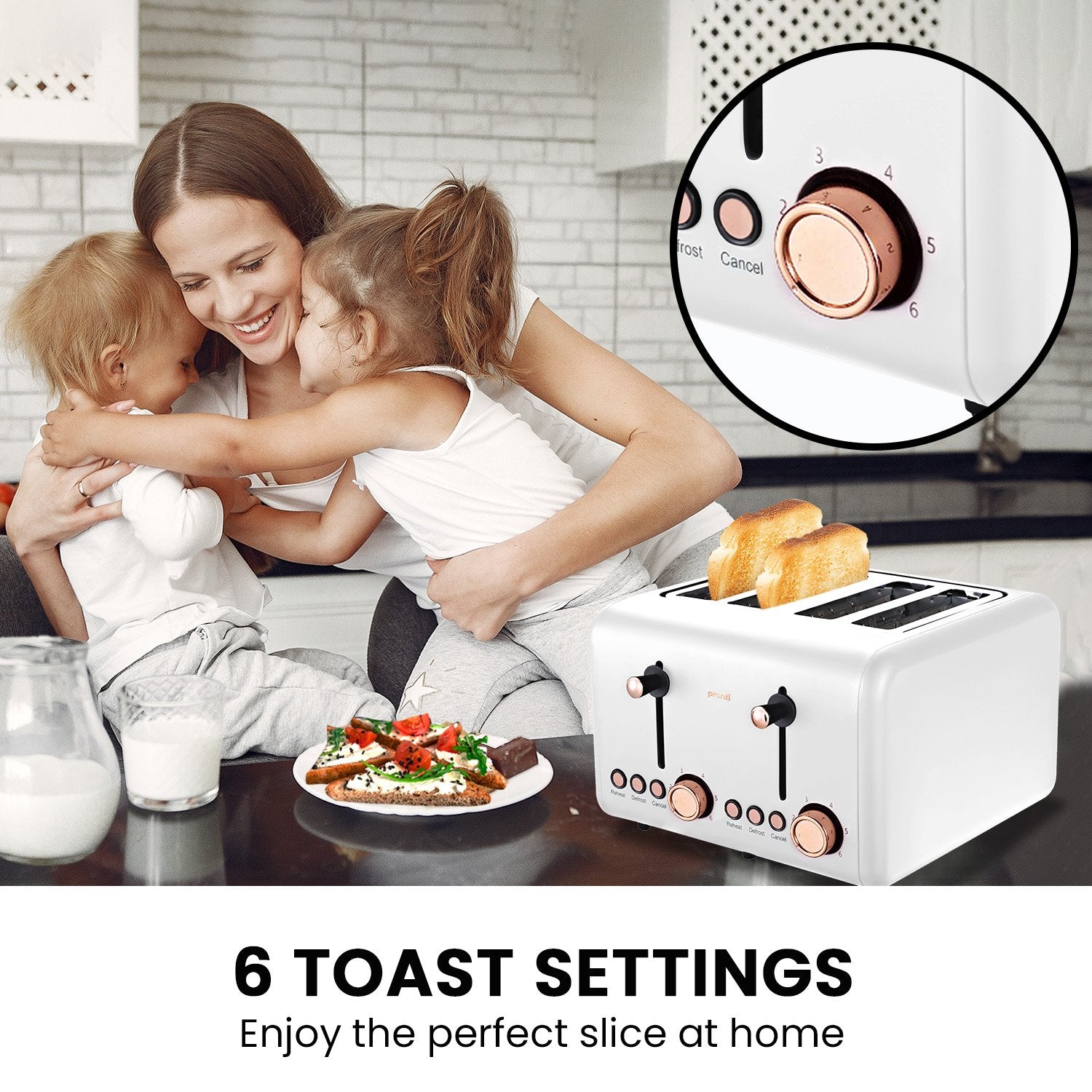 Stainless Steel 4-Slice Toaster w/Rose Gold Trim, 6 Settings