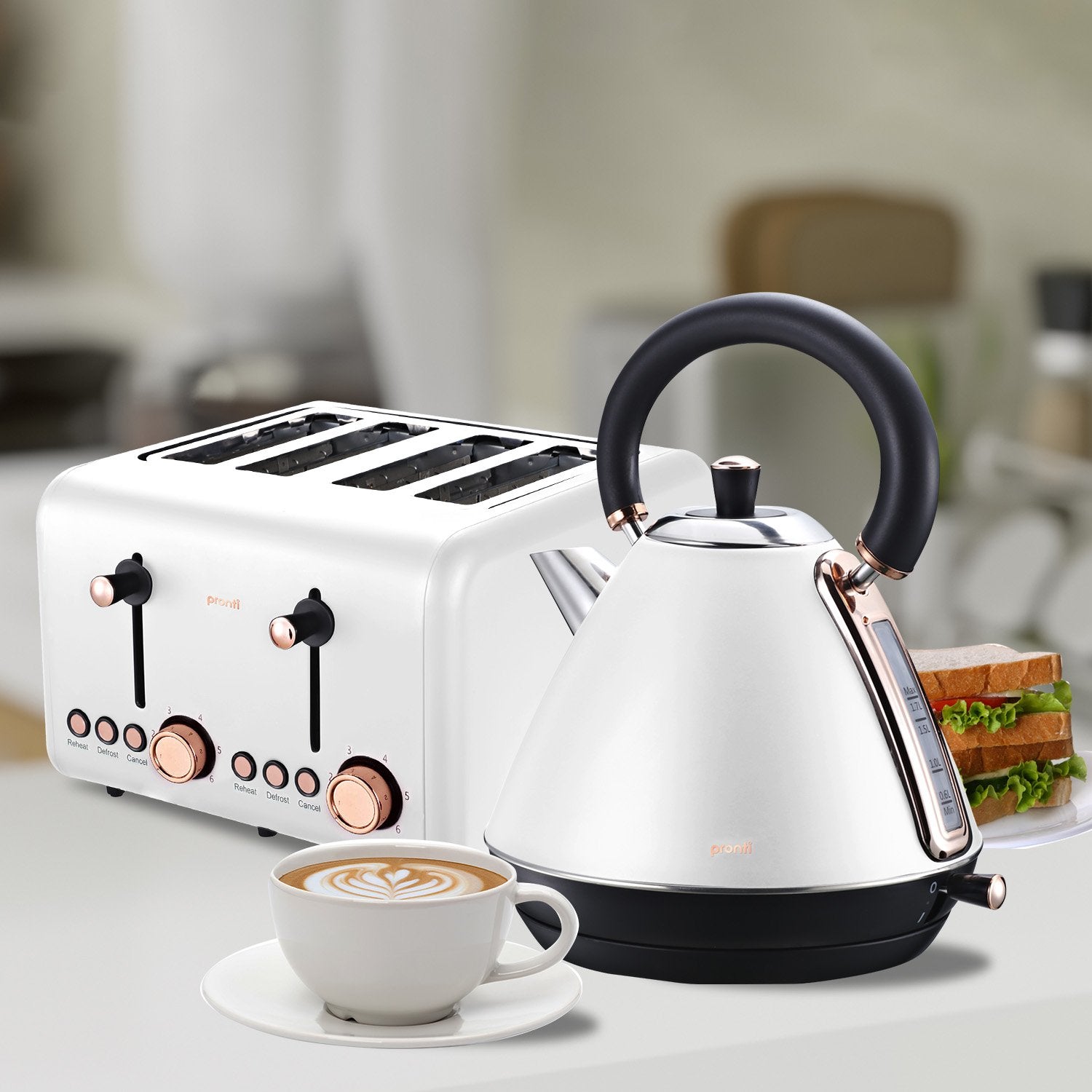 Stainless Steel 4-Slice Toaster w/Rose Gold Trim, 6 Settings