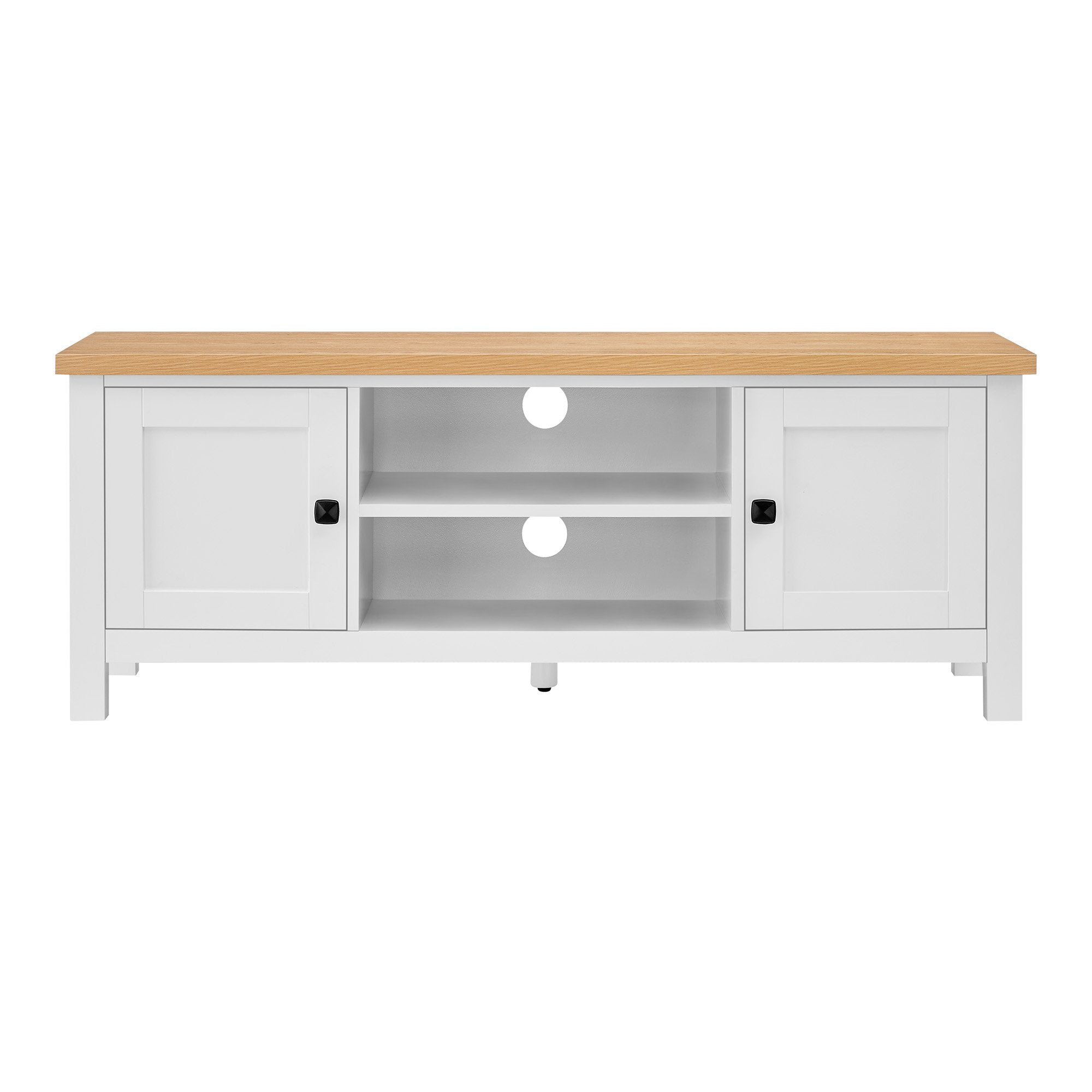 Modern Scandinavian TV Stand, 2 Cabinets, Wooden Top - Sarantino