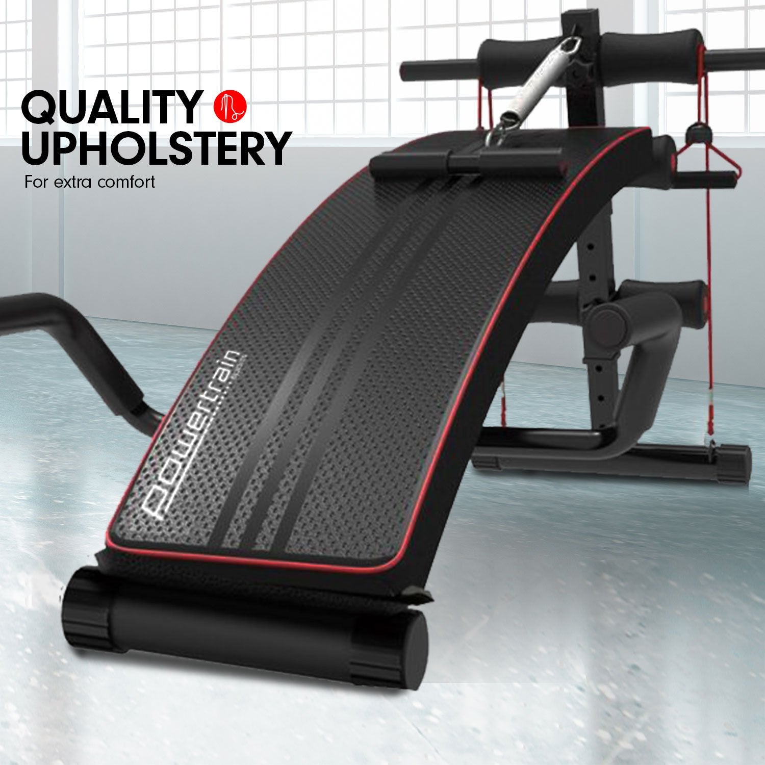 Powertrain Incline Sit-Up Bench with Resistance Bands and Rowing Bar