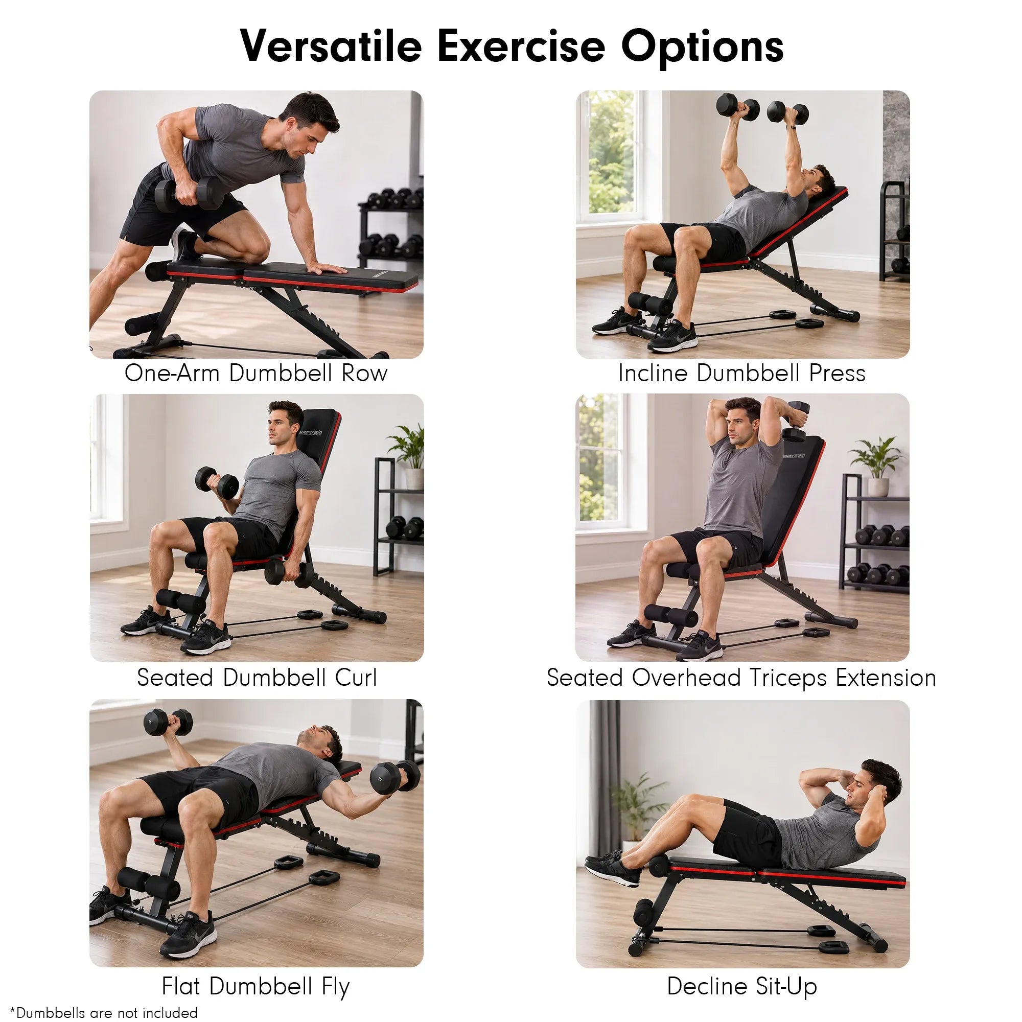 Powertrain Adjustable Weight Bench with Incline Decline And 7 Backrest Positions