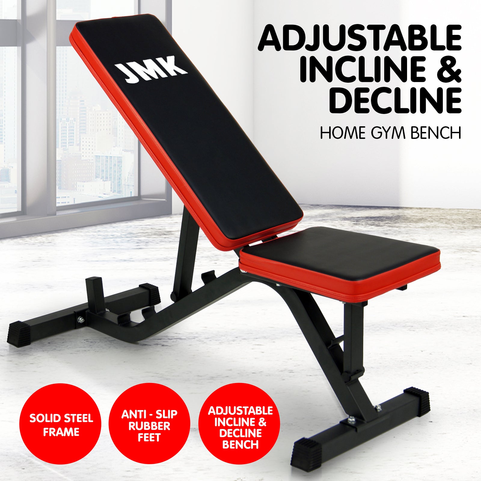 Heavy-Duty Adjustable Gym Bench, Incline/Decline, 150kg Load