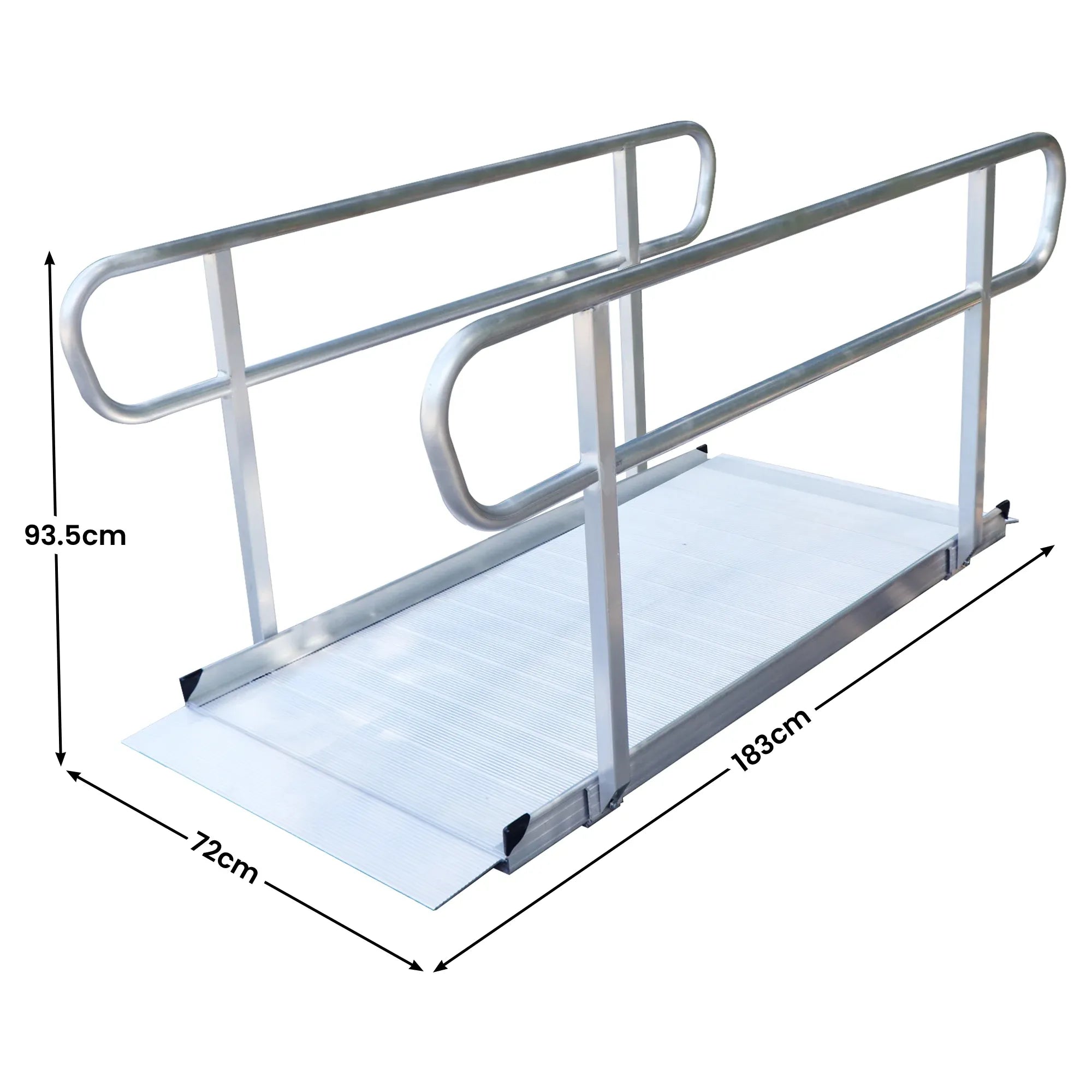 Kartrite 6ft Aluminium Wheelchair Ramp with Handrails 386kg Capacity 72cm Width