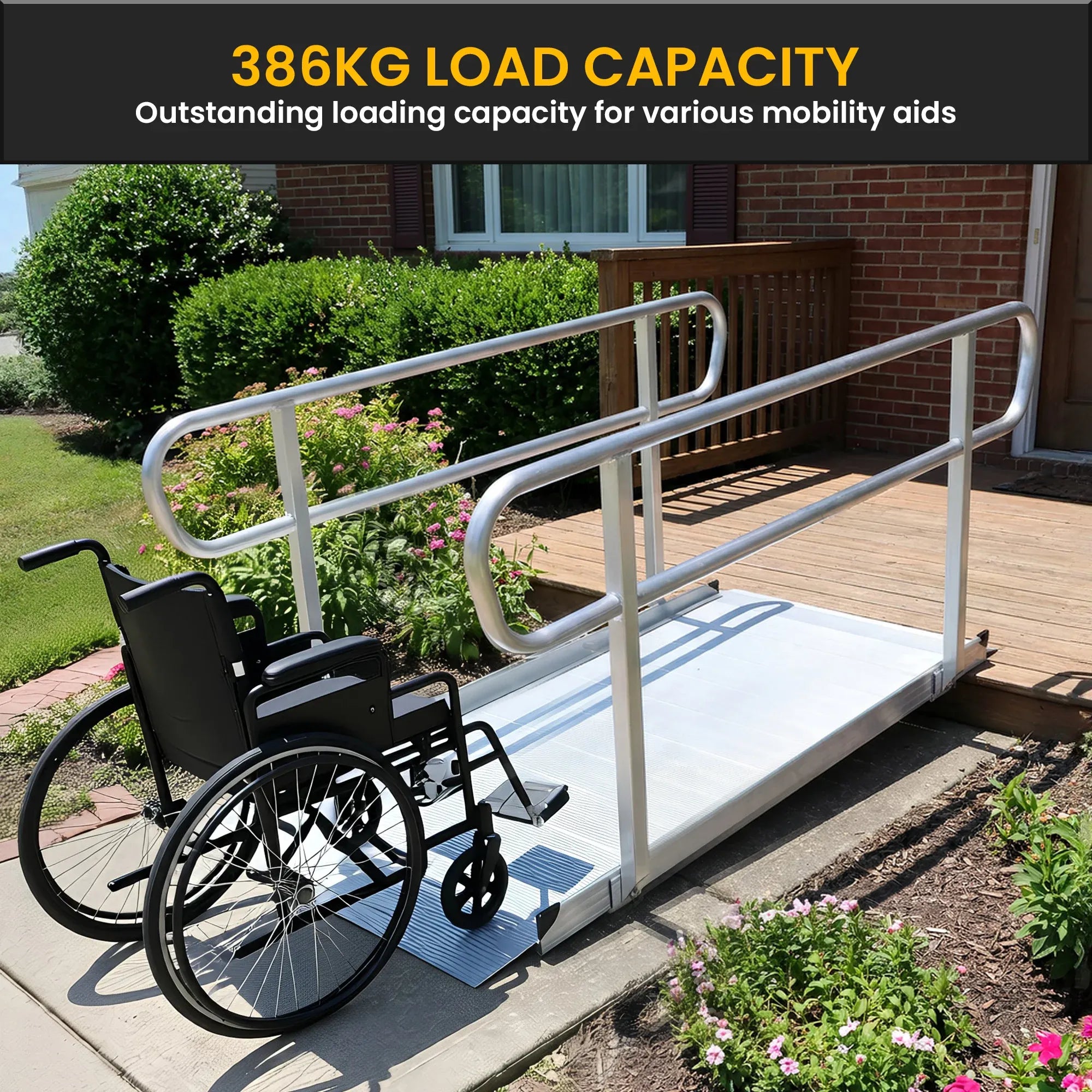 Kartrite 6ft Aluminium Wheelchair Ramp with Handrails 386kg Capacity 72cm Width