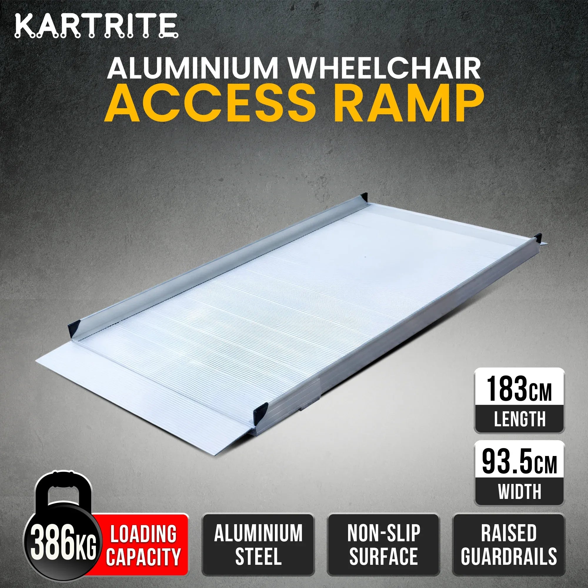 Kartrite 6ft Aluminium Wheelchair Ramp Non Slip Surface 386kg Capacity