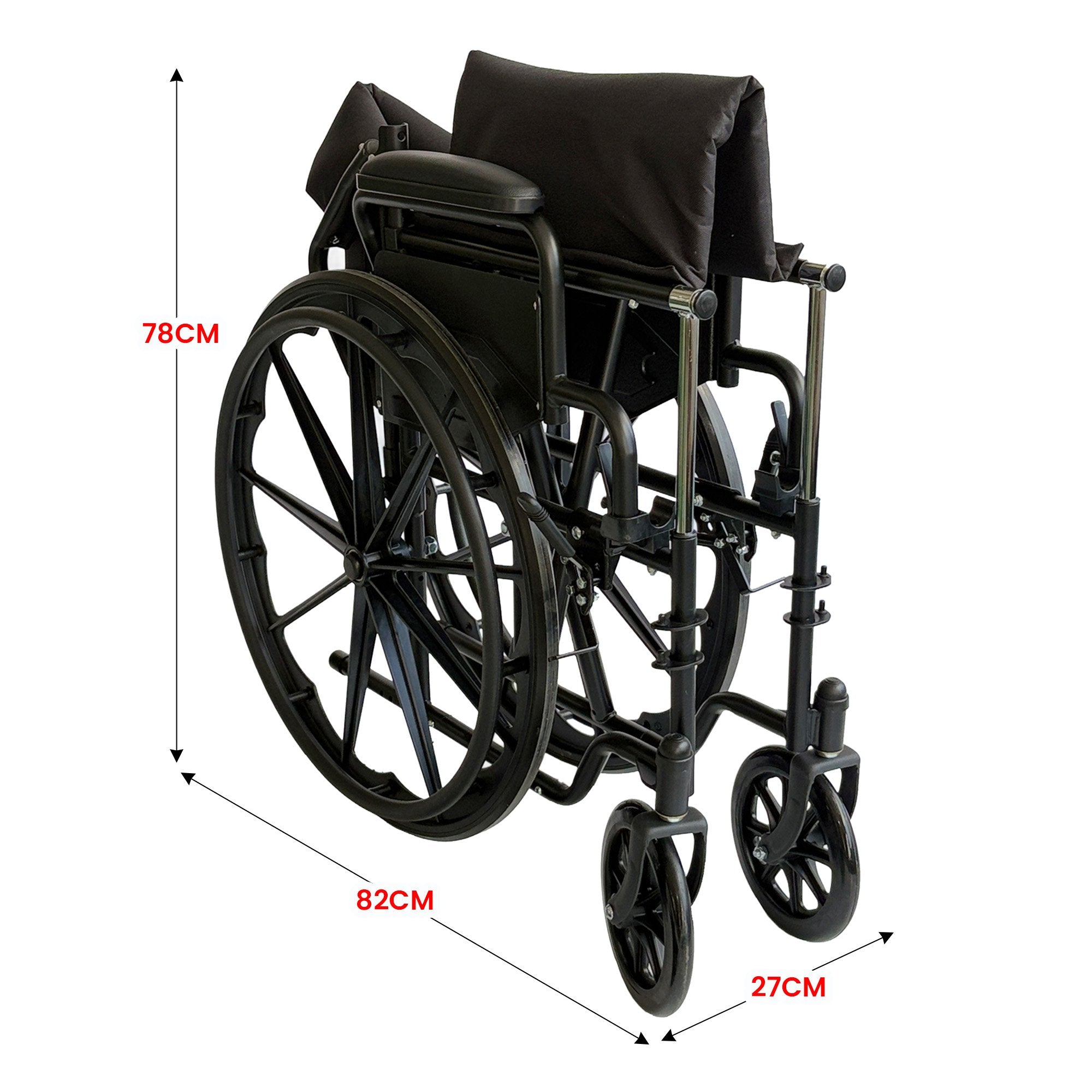 Orthonica 24-Inch Wheelchair Foldable Lightweight Black Steel Frame