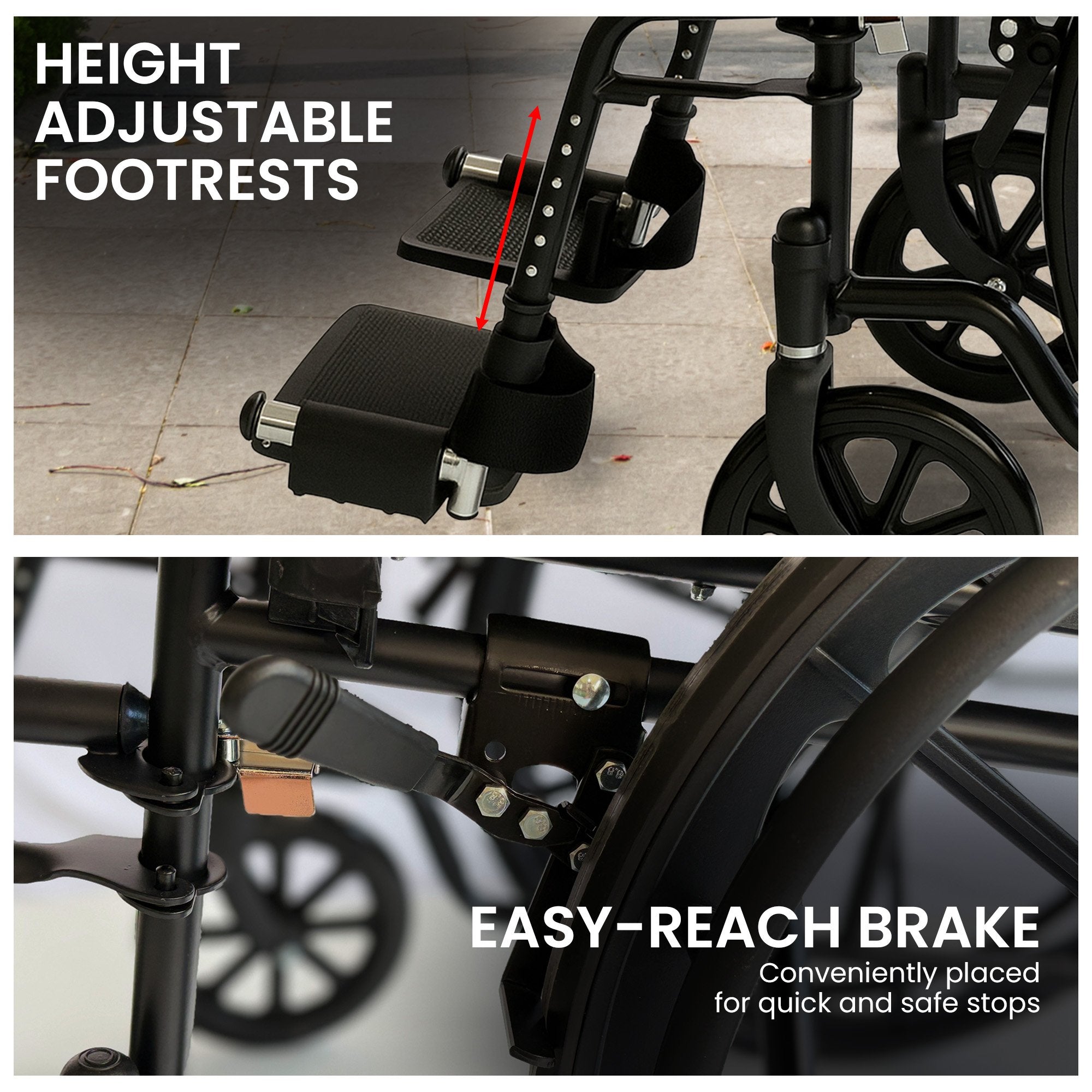 Orthonica 24-Inch Wheelchair Foldable Lightweight Black Steel Frame