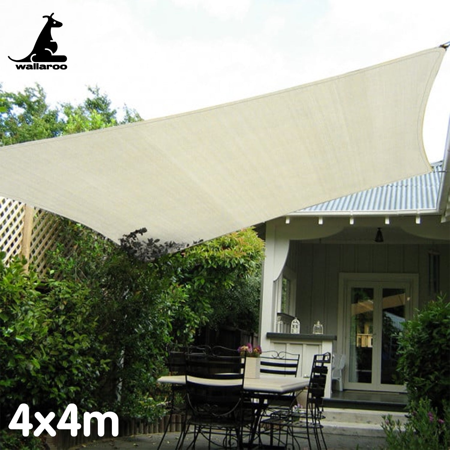 Waterproof UV-Blocking Outdoor Shade Sail 4x4M Cream Wallaroo