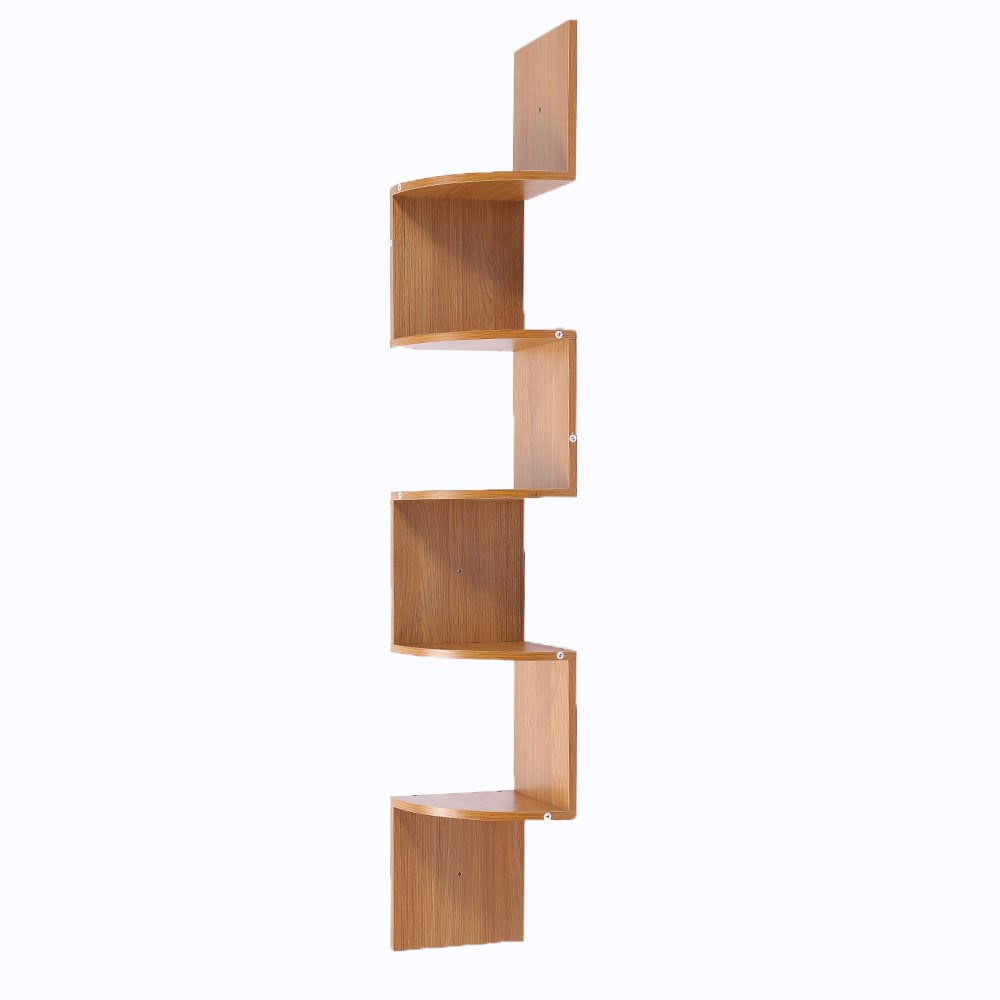 5-Tier Corner Wall Shelf, Zig-Zag Design, MDF, Beech - Sarantino