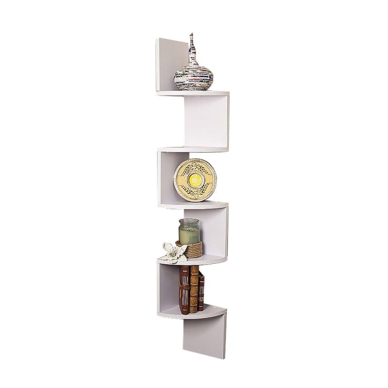 Zig-Zag Corner Wall Shelf 5 Tiers MDF Wood Veneer - Sarantino