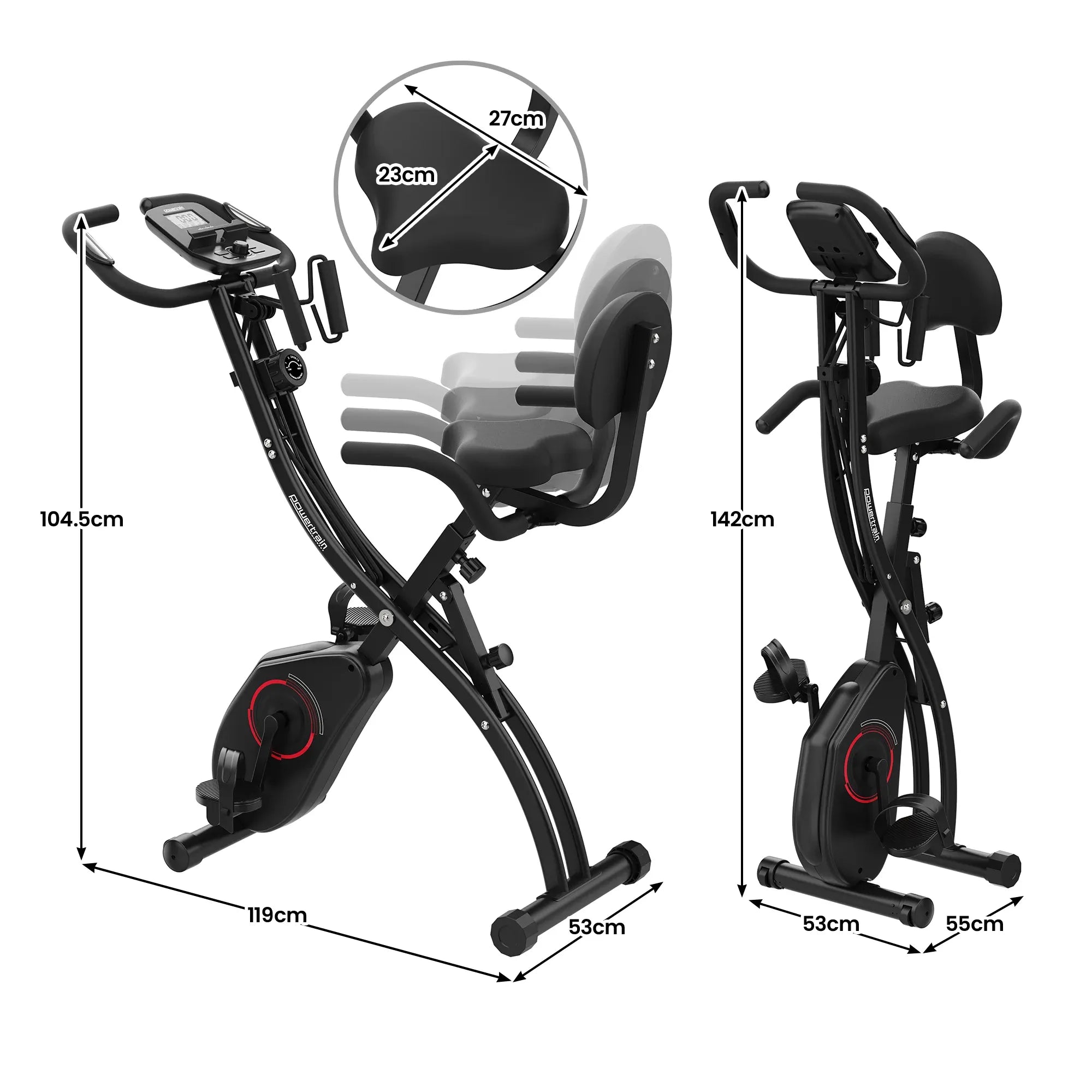 Powertrain 135E 4-in-1 Foldable X-Bike with LCD Display and Resistance Bands