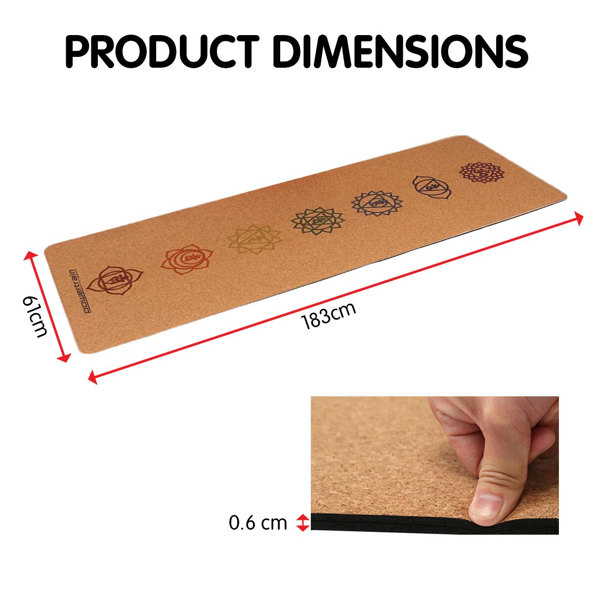 Eco-Friendly 6mm Cork Yoga Mat, Non-Slip, Anti-Microbial - Powertrain