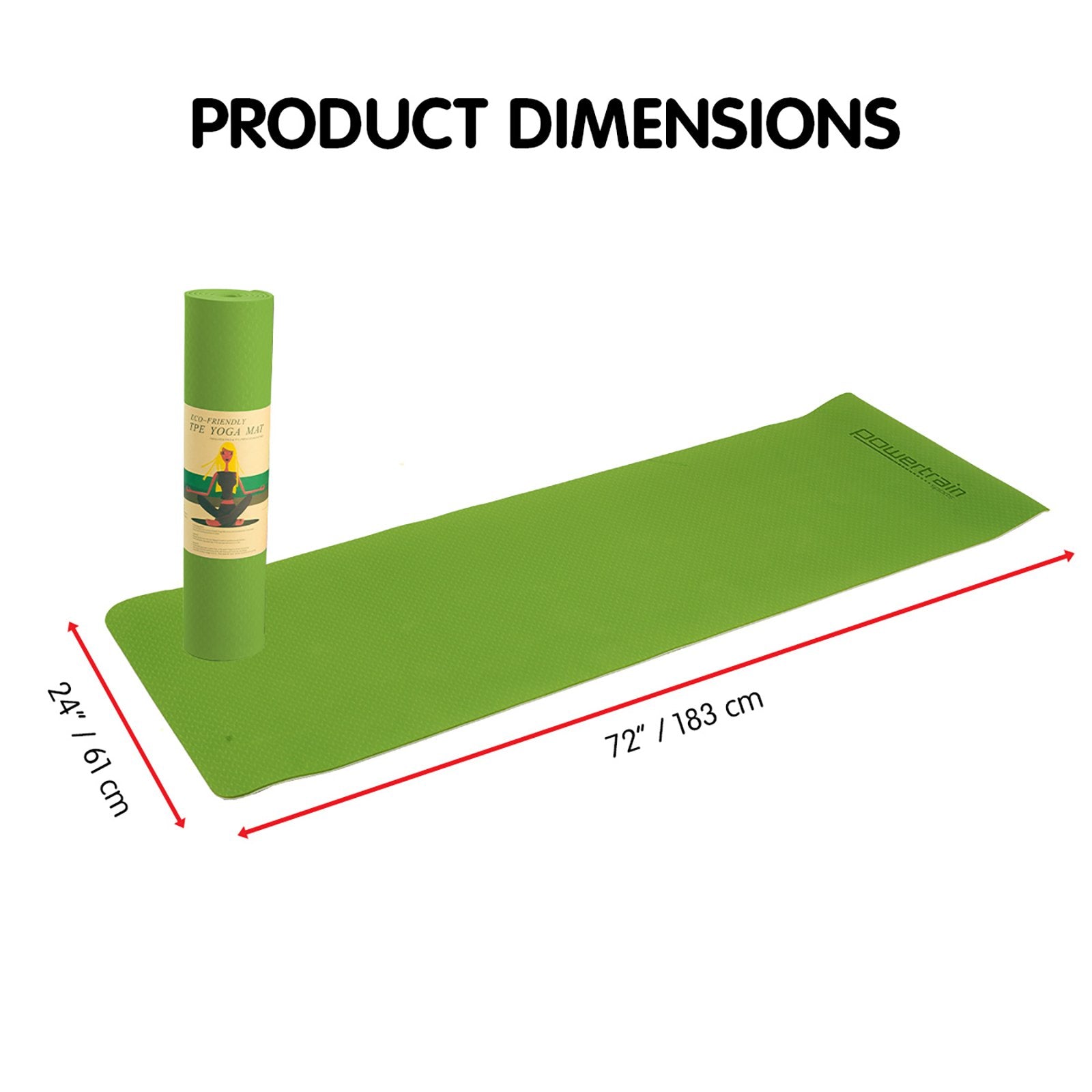 Powertrain 183cm Yoga Mat TPE Non-Slip 8mm Green