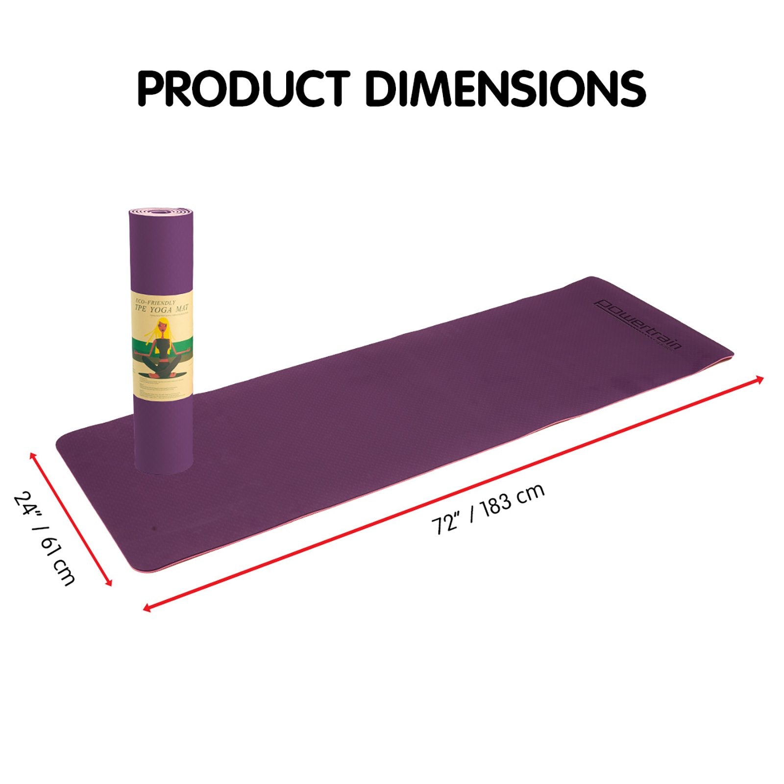 Powertrain 183cm TPE Yoga Mat 8mm Dark Purple