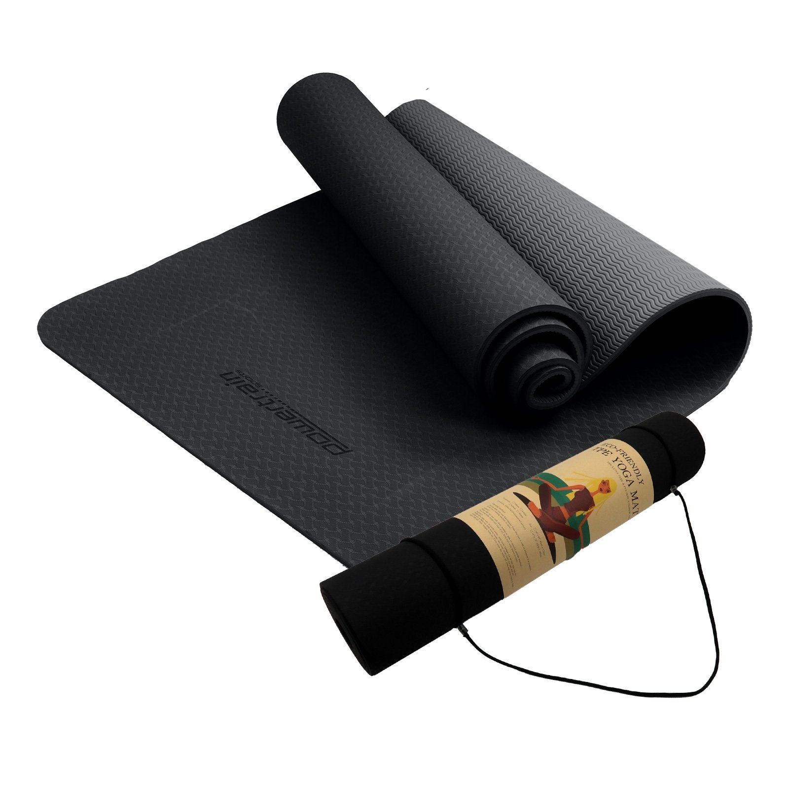 Eco-friendly 6mm Non-Slip Yoga Mat with Carry Strap - Powertrain