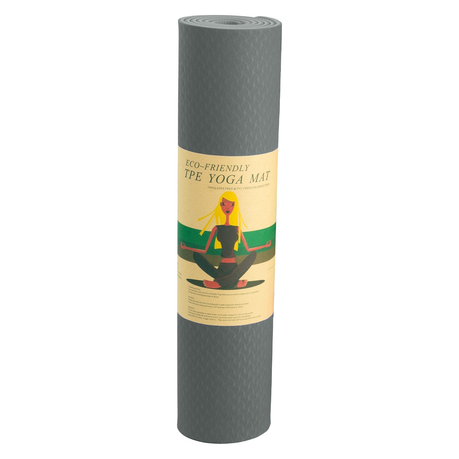 Eco-friendly Non-slip 6mm TPE Yoga Mat 183x61cm with Strap