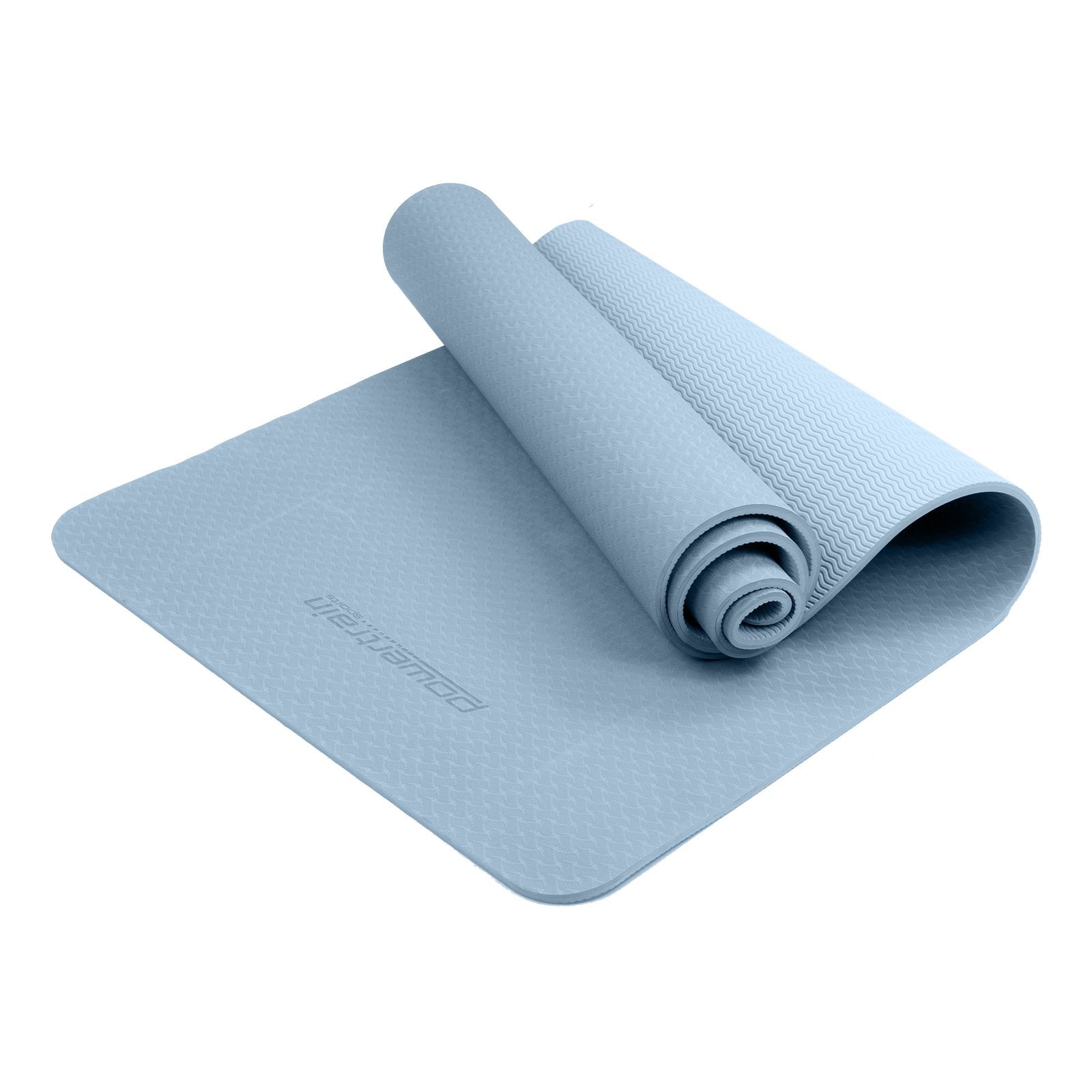 Eco-friendly Non-slip 6mm TPE Yoga Mat, Sky Blue + Strap