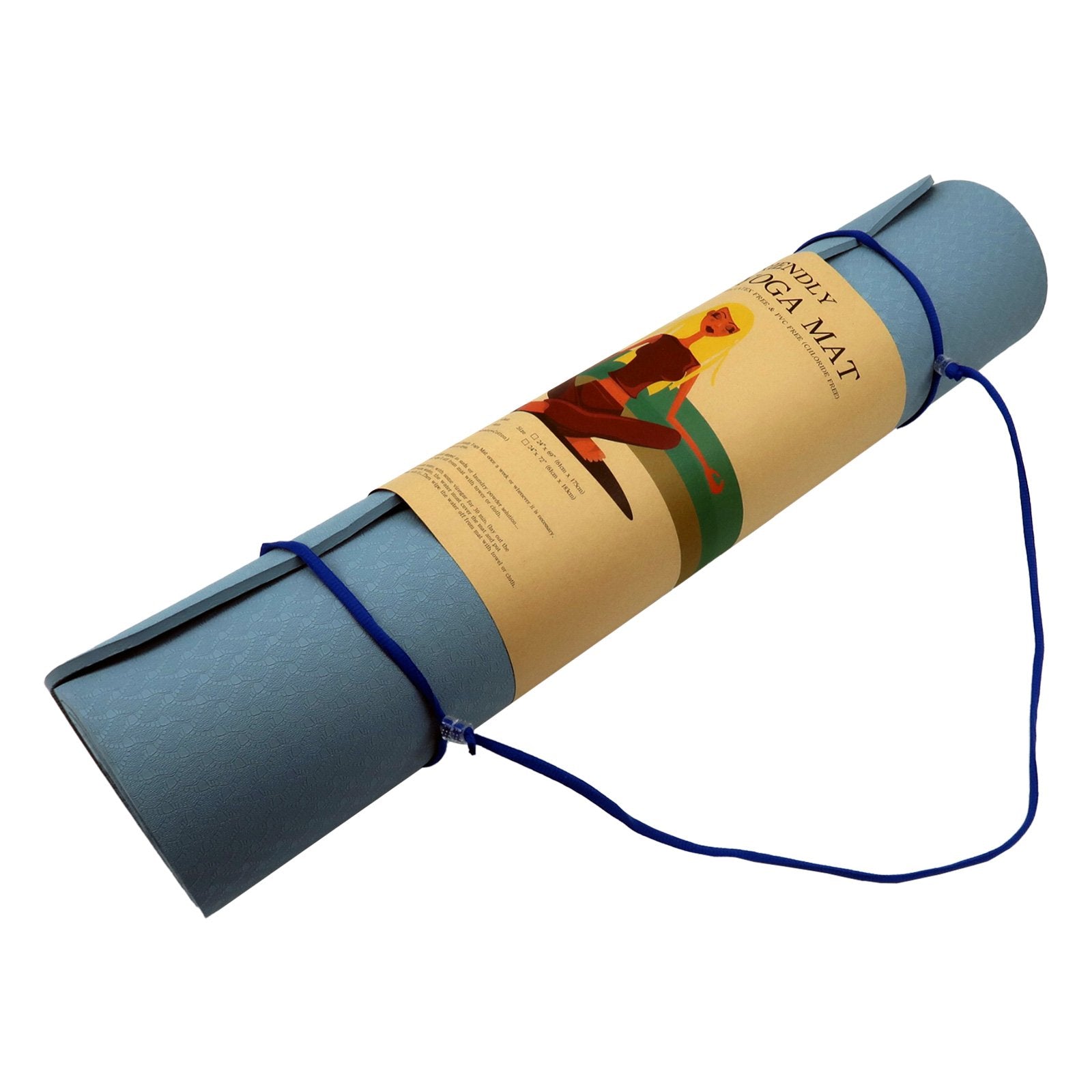 Eco-friendly Non-slip 6mm TPE Yoga Mat, Sky Blue + Strap