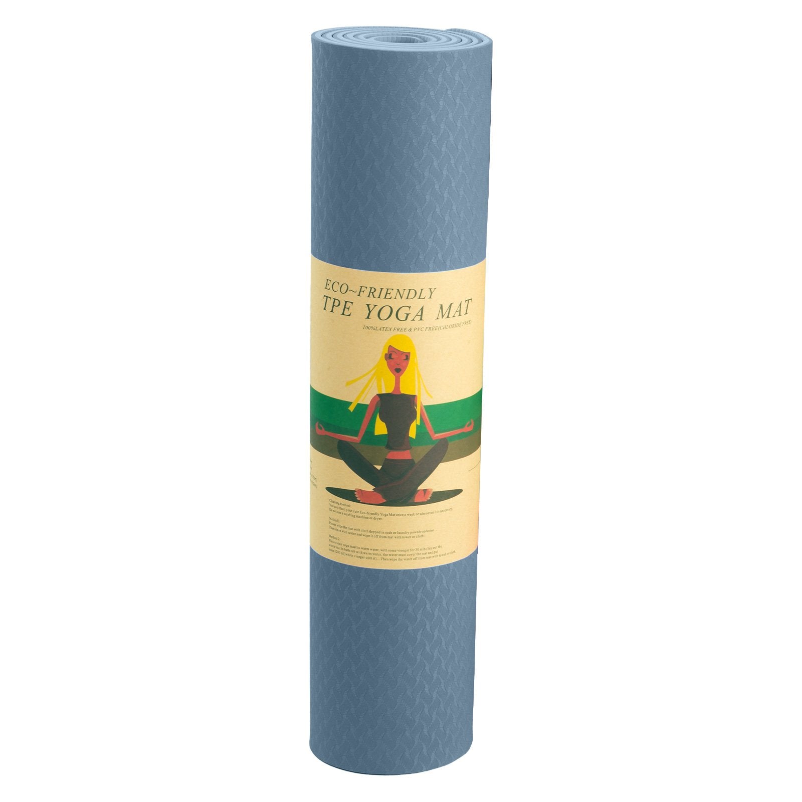 Eco-friendly Non-slip 6mm TPE Yoga Mat, Sky Blue + Strap