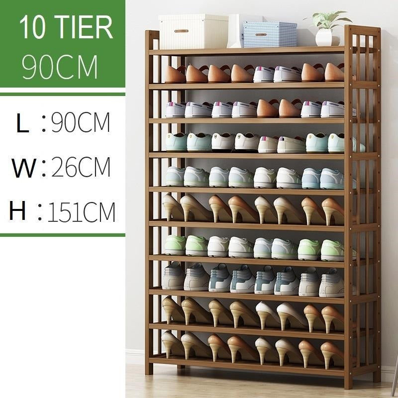 10-Tier Bamboo Shoe Rack Storage Organizer, Space Saver