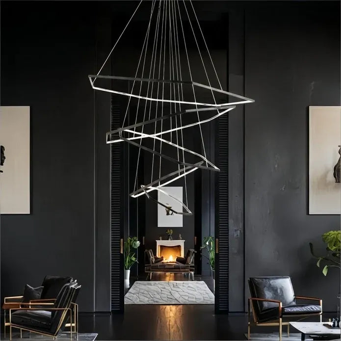 BAMDECOR AD2582/5 Modern LED Chandelier, Hexagonal Rings Ceiling Lighting Contemporary Chandeliers 5 Rings-Black