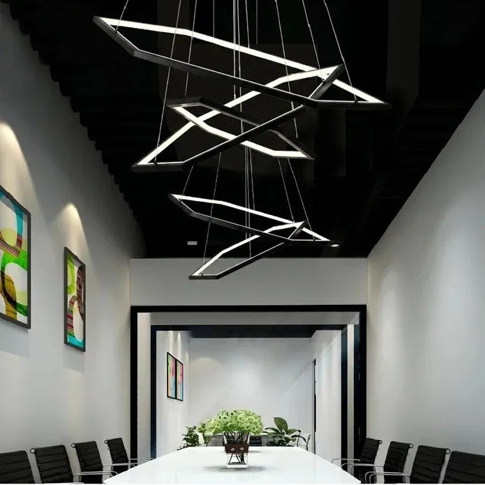 BAMDECOR AD2582/5 Modern LED Chandelier, Hexagonal Rings Ceiling Lighting Contemporary Chandeliers 5 Rings-Black
