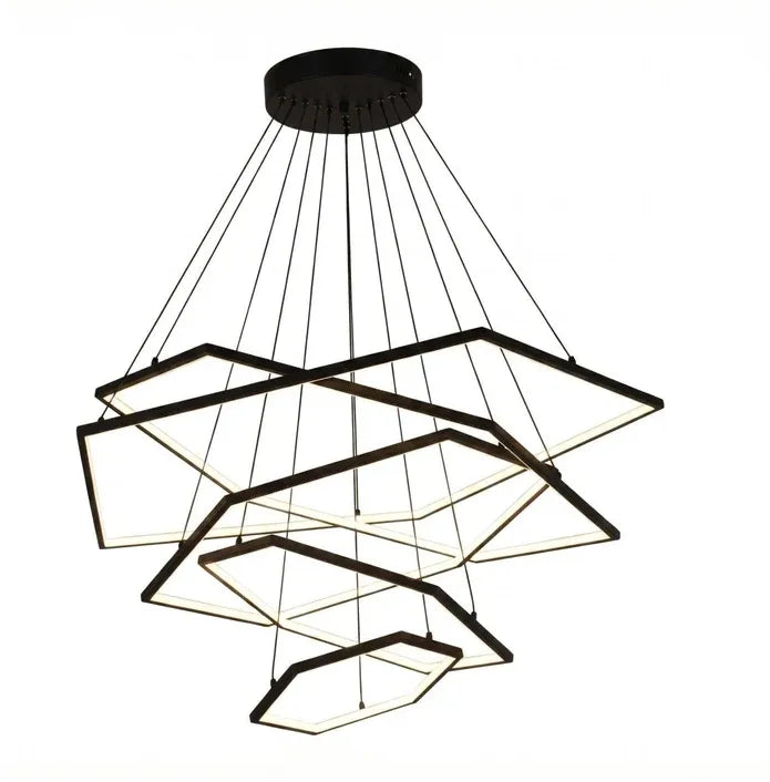 BAMDECOR AD2582/5 Modern LED Chandelier, Hexagonal Rings Ceiling Lighting Contemporary Chandeliers 5 Rings-Black