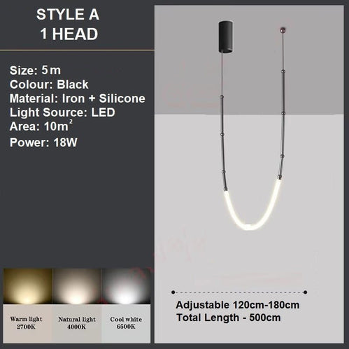 BAMDECOR Minimalistic Retro LED Minimalism Designer Lustre Hanging Lamps Slender-Shape LED Pendant Light Black