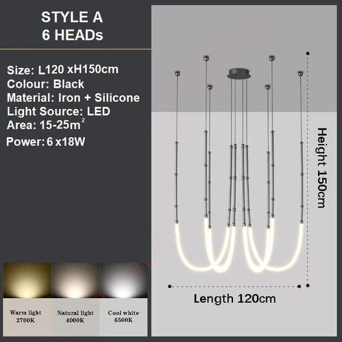 BAMDECOR Minimalistic Retro LED Minimalism Designer Lustre Hanging Lamps Slender-Shape LED Pendant Light Black