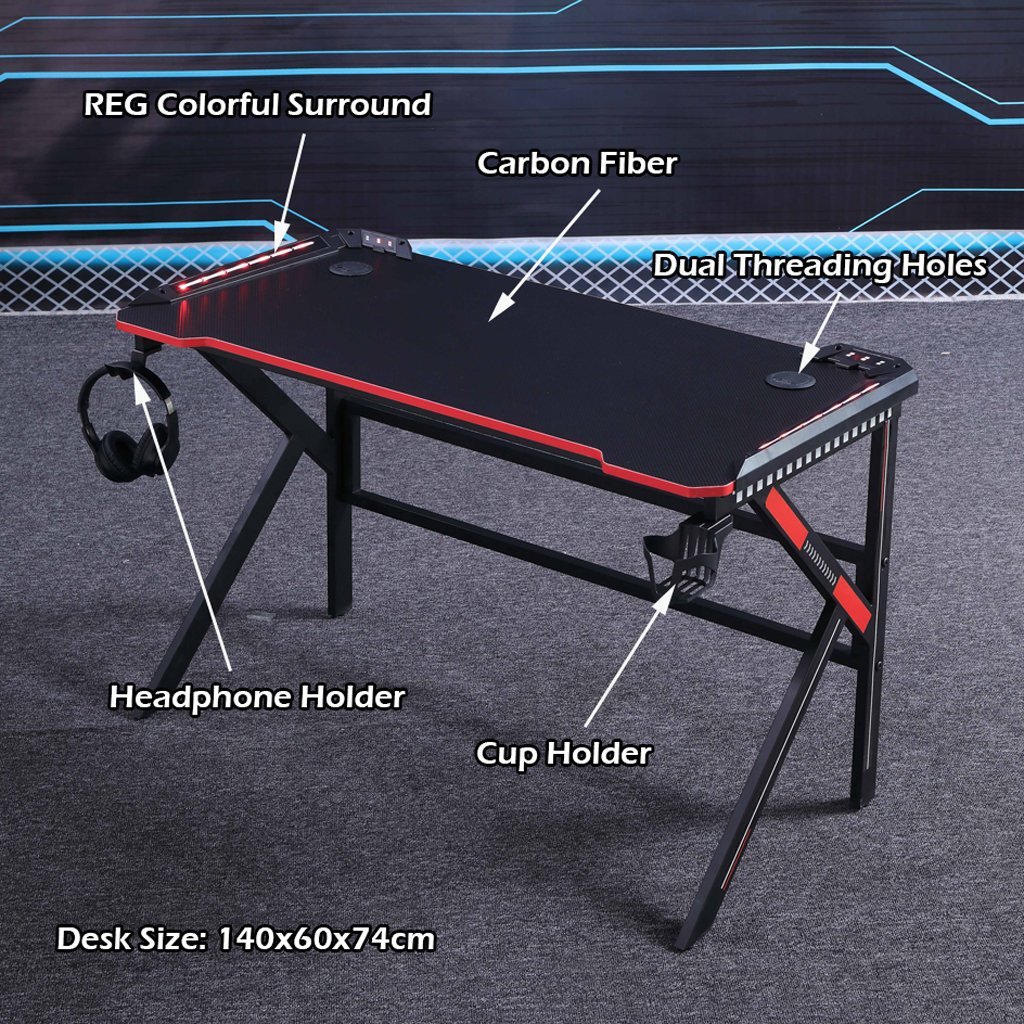 RGB Ergonomic Gaming Desk w/ Carbon Fiber Surface, 140cm