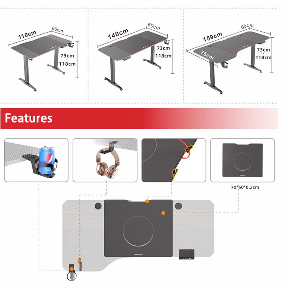 Ergonomic Height Adjustable Gaming Desk with Electric Lift