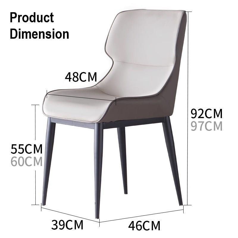 Dark Grey Italian Minimal List Dining Chairs PU Retro Chair Cafe Kitchen Modern Metal Legs x2