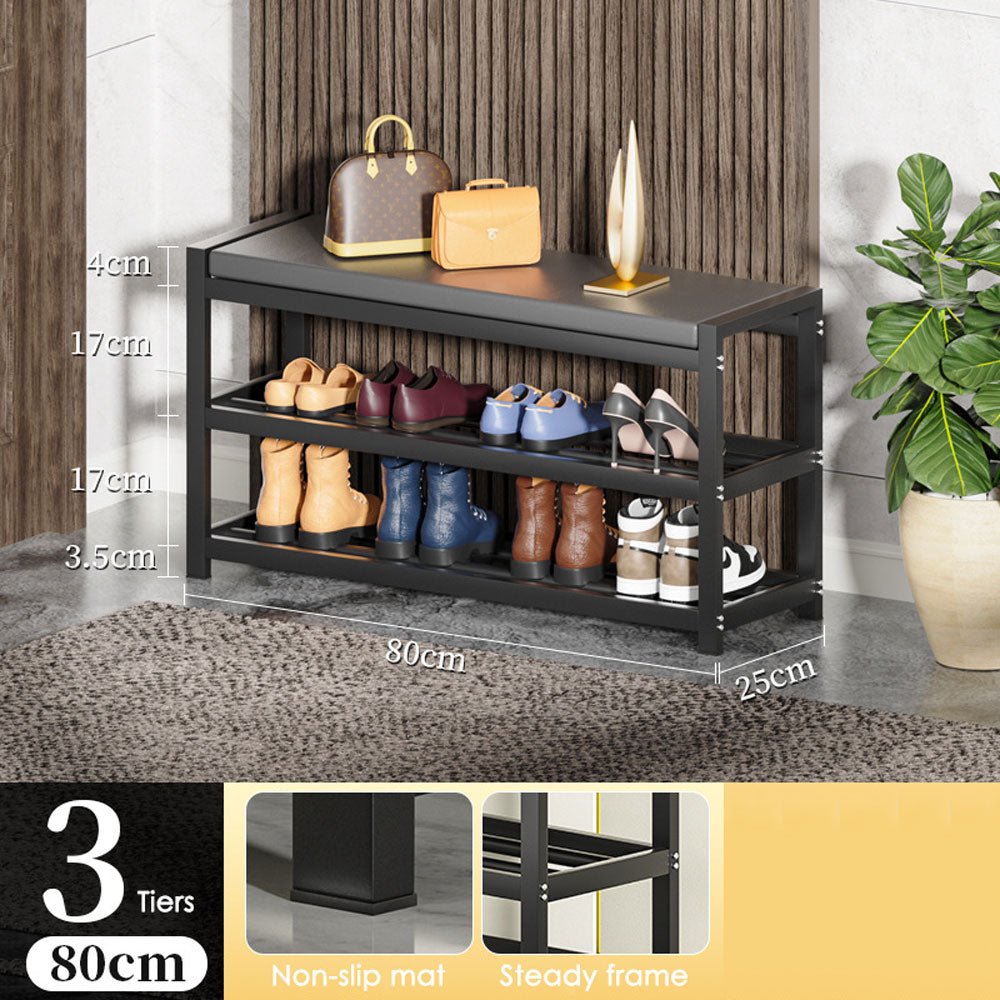 Sturdy Multi-layer Steel Shoe Rack with Bench and Cushion, 80cm