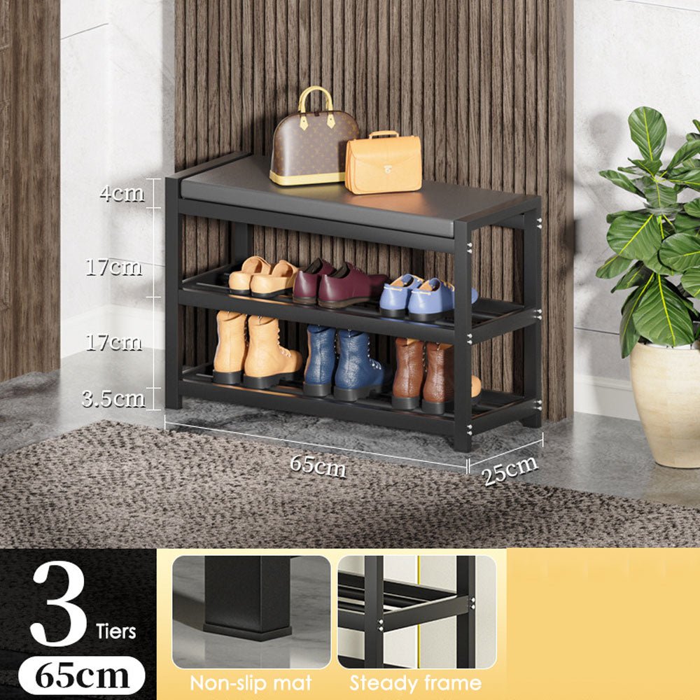 Sturdy Multi-layer Steel Shoe Rack with Bench and Cushion, 80cm