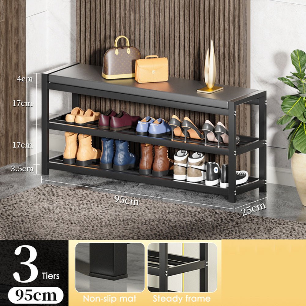 Sturdy Multi-layer Steel Shoe Rack with Bench and Cushion, 80cm