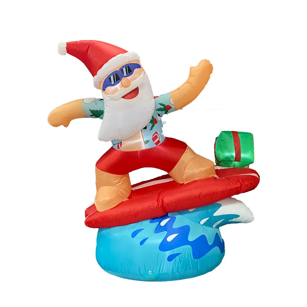 1.8m Inflatable Surfing Santa with LED Lights for Christmas Beach Deco