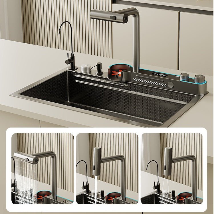 Integrated 4mm 304 Stainless Steel Kitchen Sink with Waterfall, Nano-Coating, Cup Washer - 2024