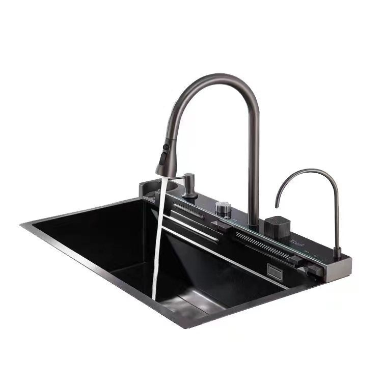 304 Stainless Steel Waterfall Kitchen Sink with Glass Rinser